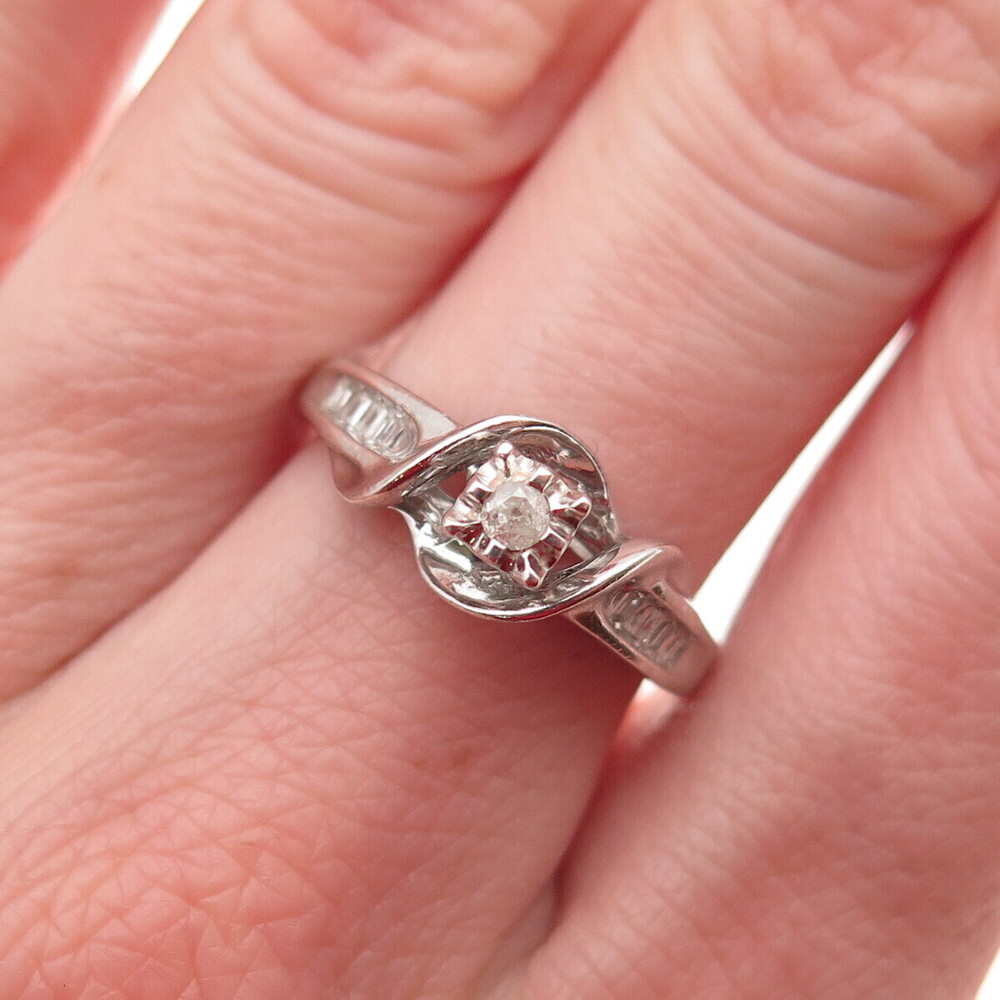 925 Sterling Silver Real Diamond Engagement Ring Size 7